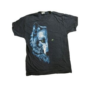 Black Fruit of the loom Wolf Graphic T‎ Shirt Size Medium